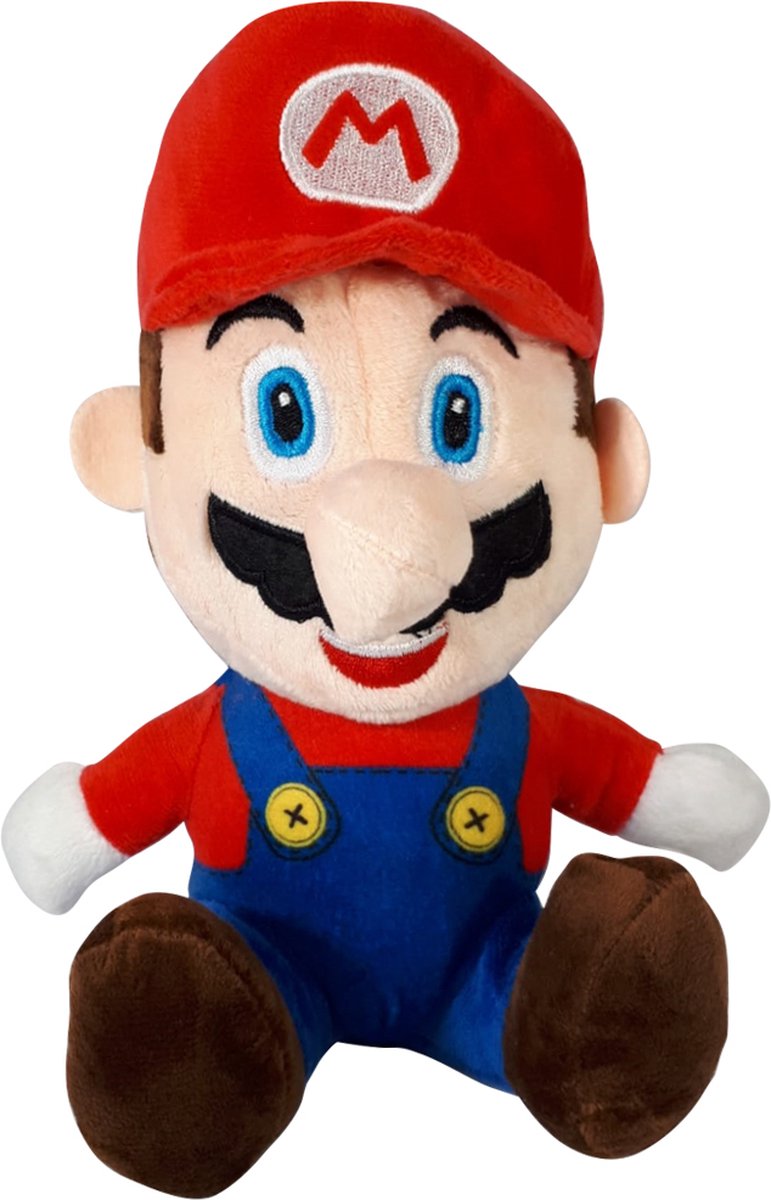 Mario Zittend - Super Mario Bros Pluche Knuffel 24 cm {Nintendo Plush Toy | Speelgoed knuffelpop voor kinderen Donker blauw | Mario, Luigi, Toad, Donkey Kong, Yoshi, Bowser, Peach}